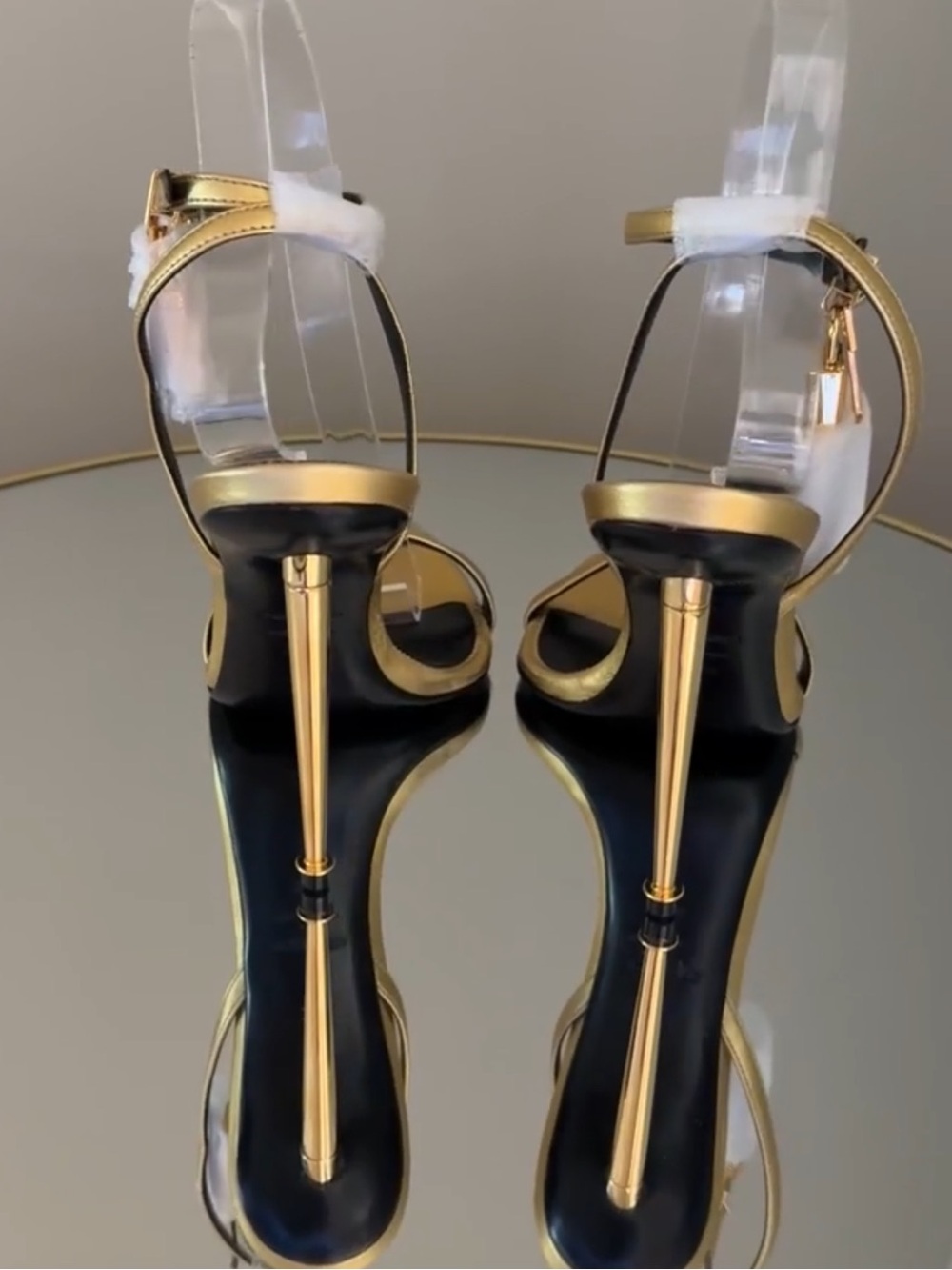 Tom Ford Padlock Naked 105 Gold Leather Heeled Sandals Sz 37 - Picture 11 of 17